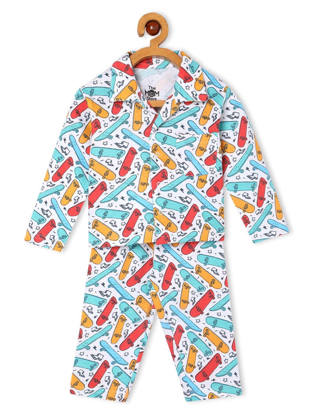  White Ready To Skate Baby Kids Pajama Nightsuit Set