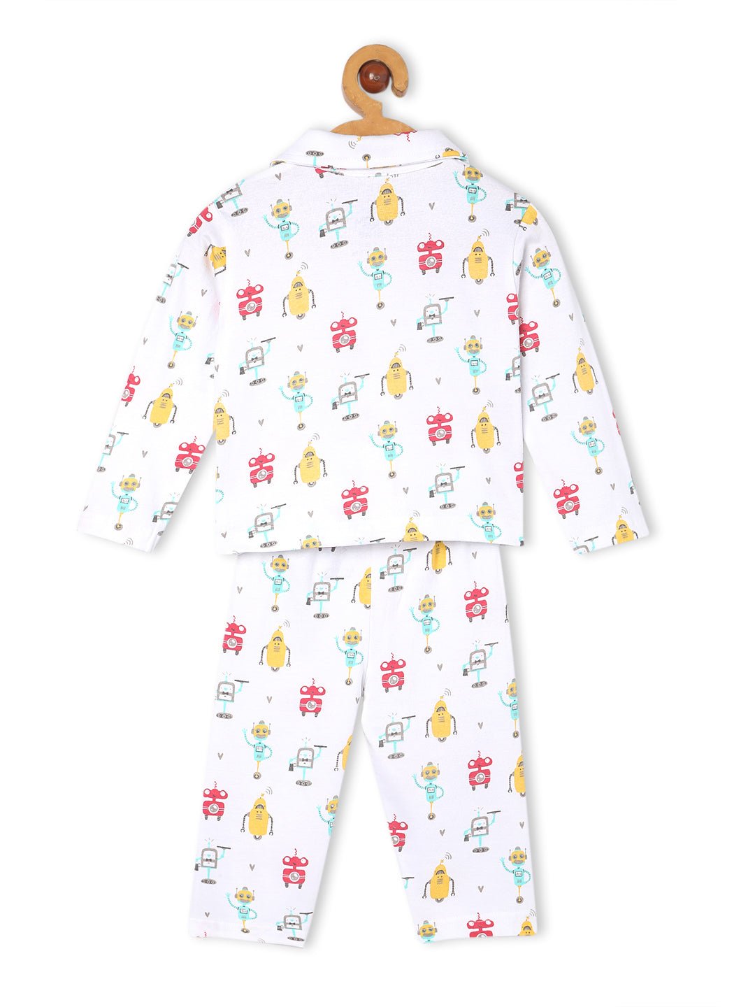 White Robo Club Pajama Nightsuit Set For Kids