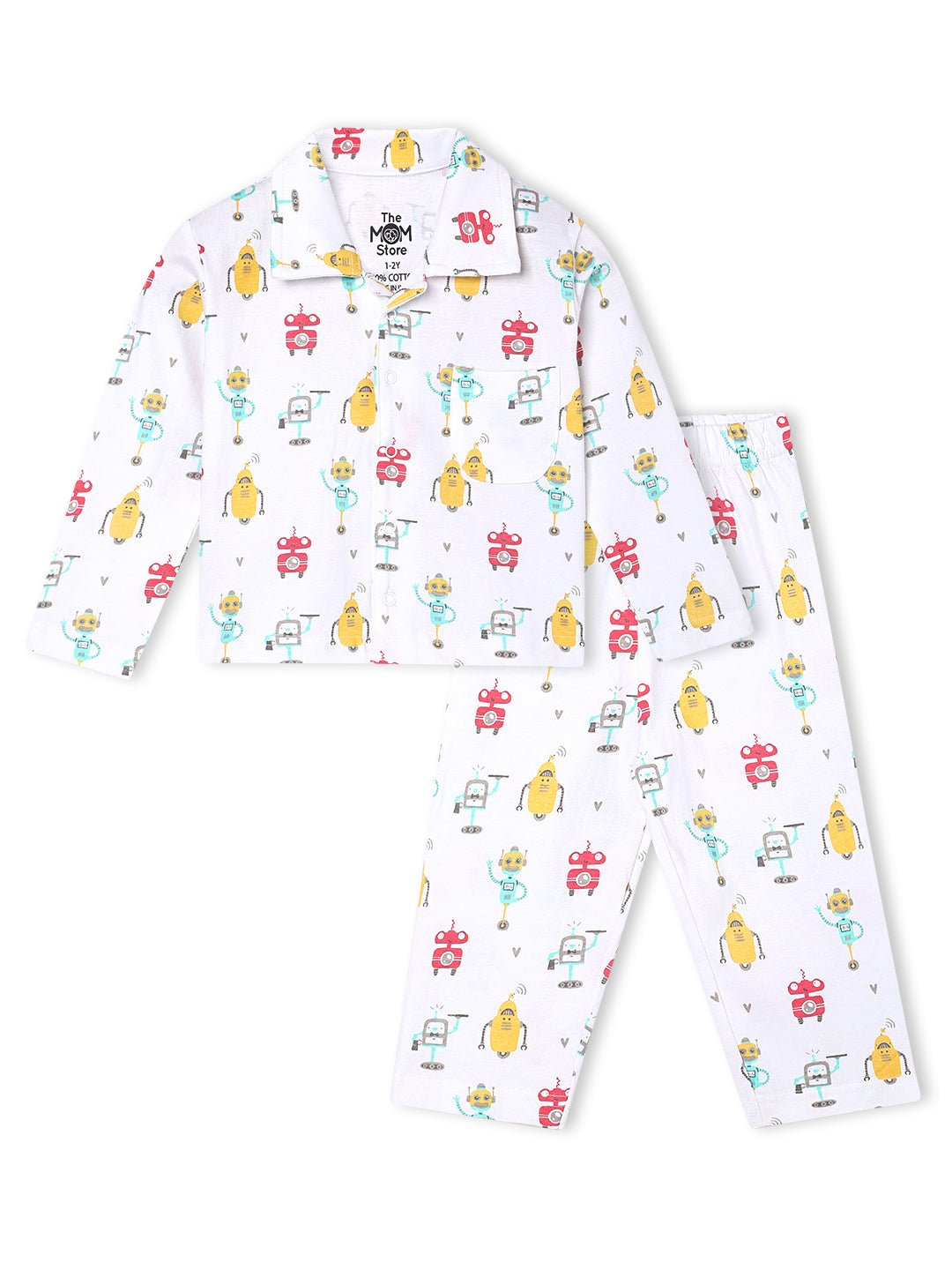 White Robo Club Pajama Nightsuit Set For Kids