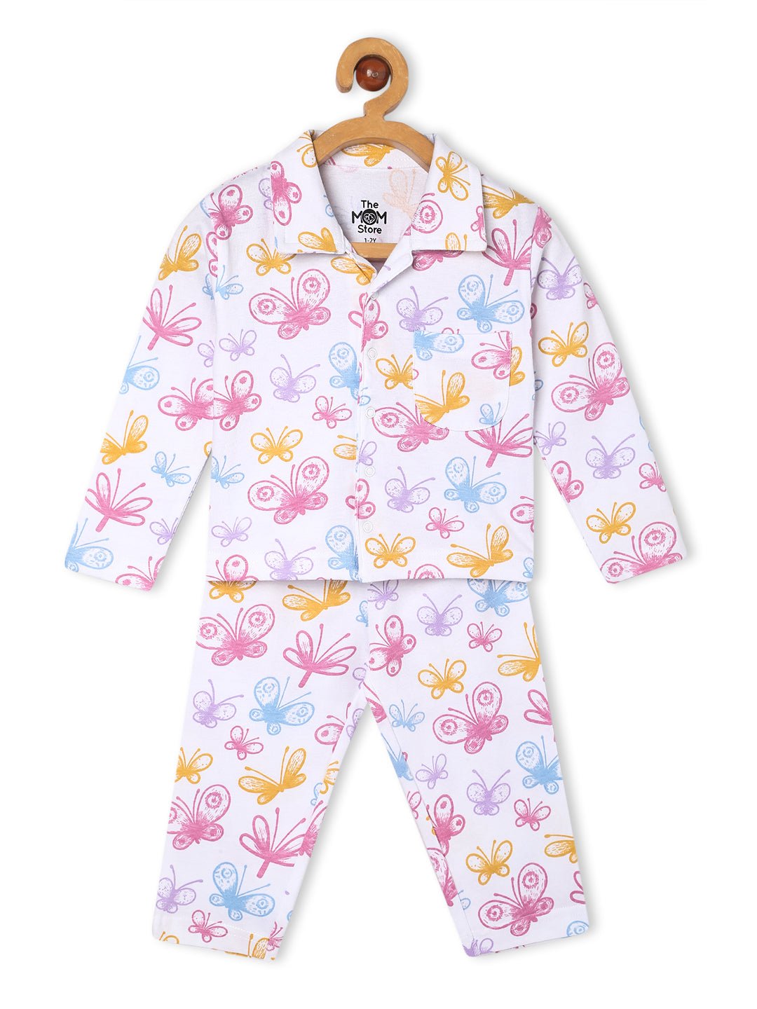  White Spring Wings Cotton Pajama Nightsuit Set For Kids