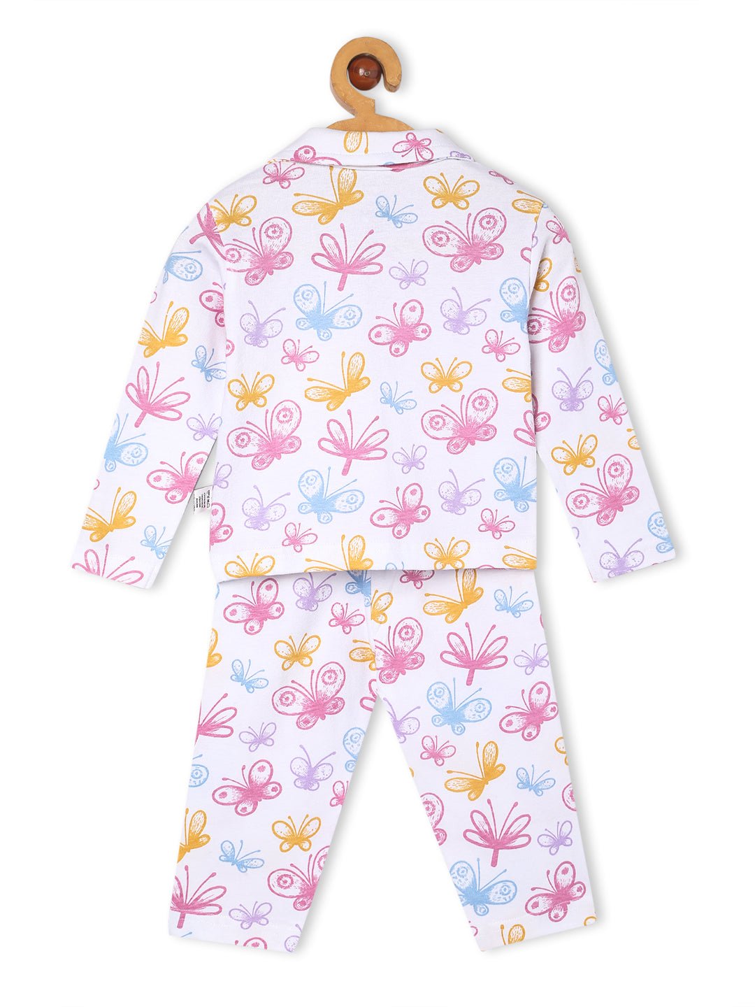  White Spring Wings Cotton Pajama Nightsuit Set For Kids