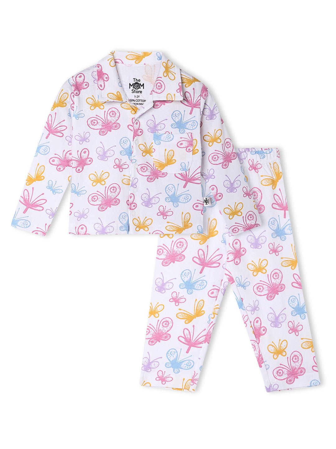  White Spring Wings Cotton Pajama Nightsuit Set For Kids