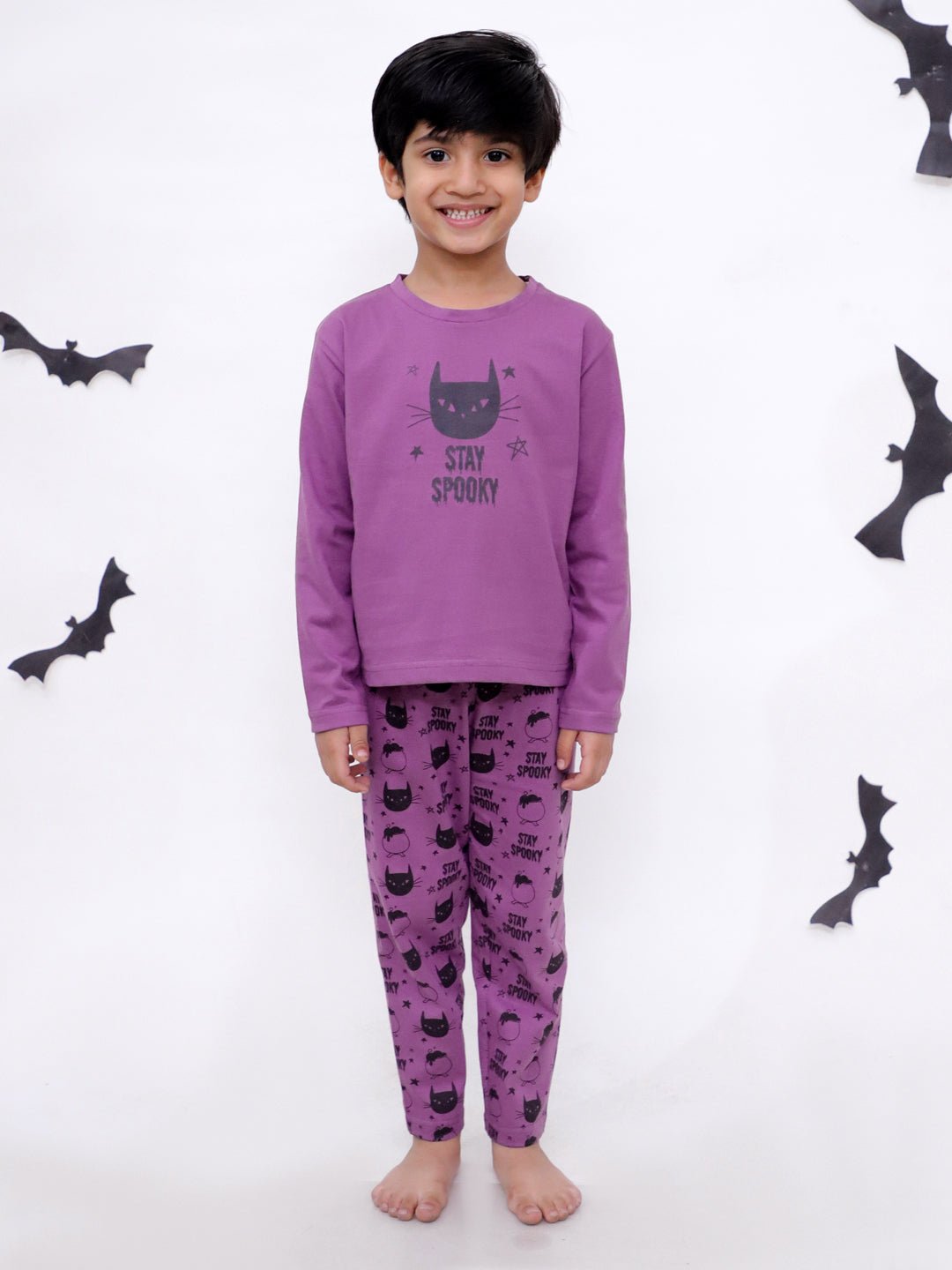 Purple Stay Spooky Pajama Nightsuit Set For Kids