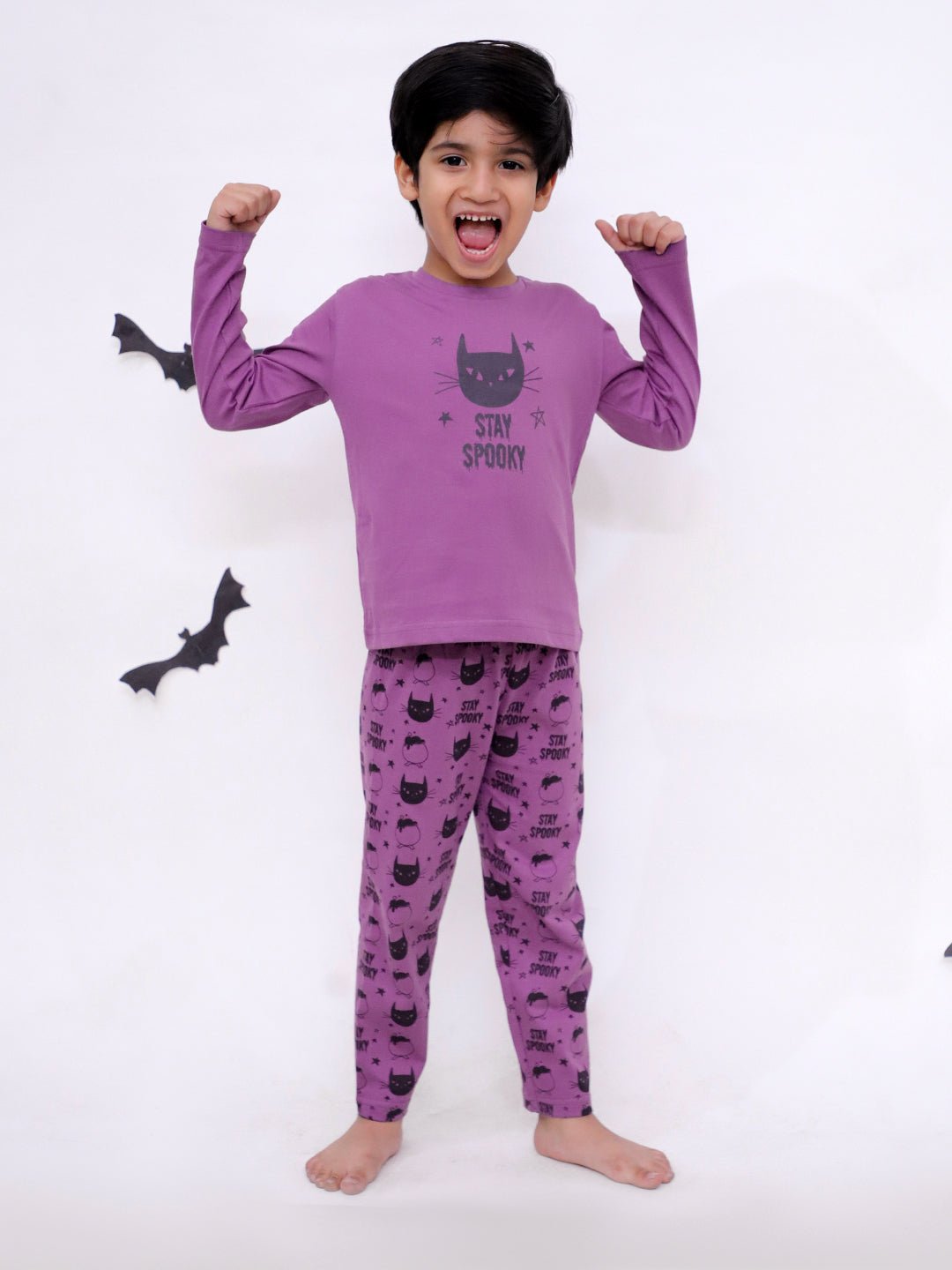 Purple Stay Spooky Pajama Nightsuit Set For Kids
