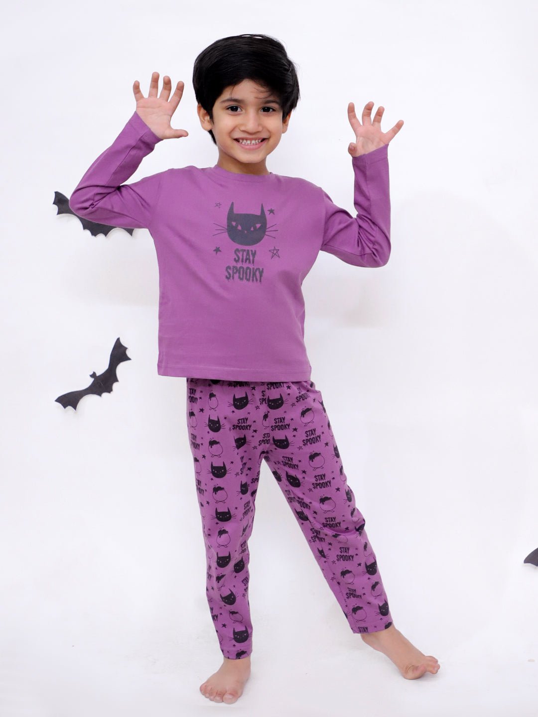  Purple Stay Spooky Pajama Nightsuit Set For Kids