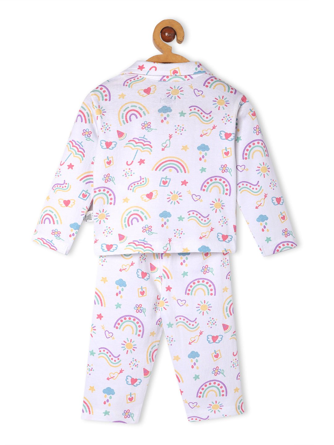  White Sunshine And Rainbows Pajama Nightsuit Set For Kids