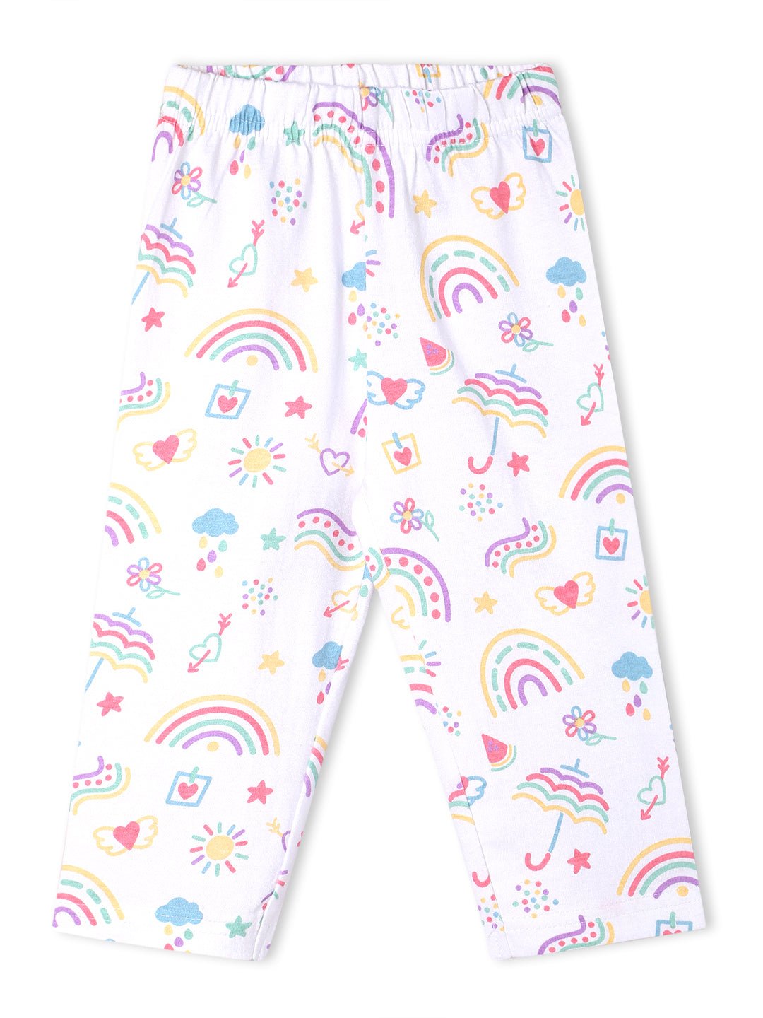  White Sunshine And Rainbows Pajama Nightsuit Set For Kids