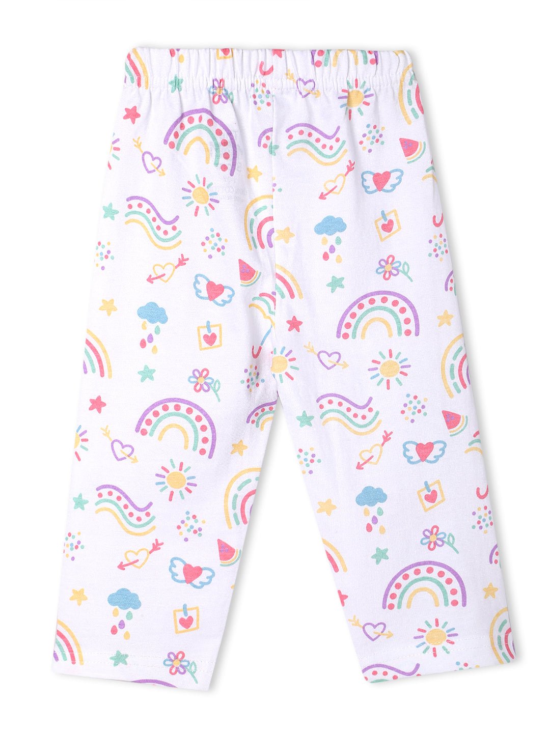  White Sunshine And Rainbows Pajama Nightsuit Set For Kids