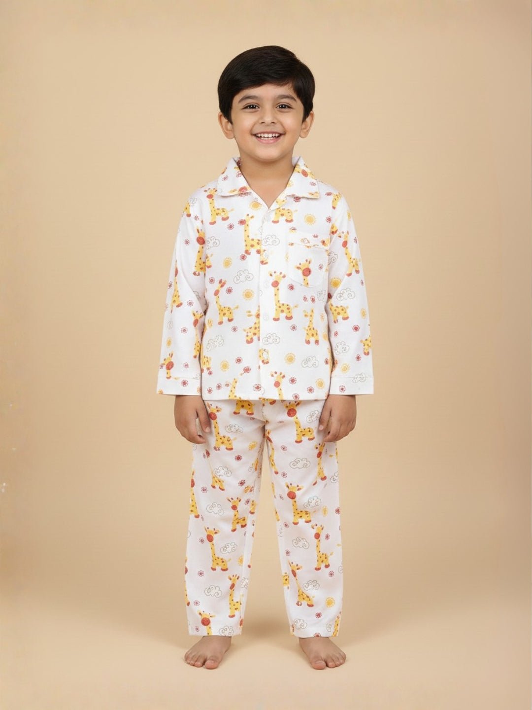 White Tall As A Giraffe Pajama Set For Kids
