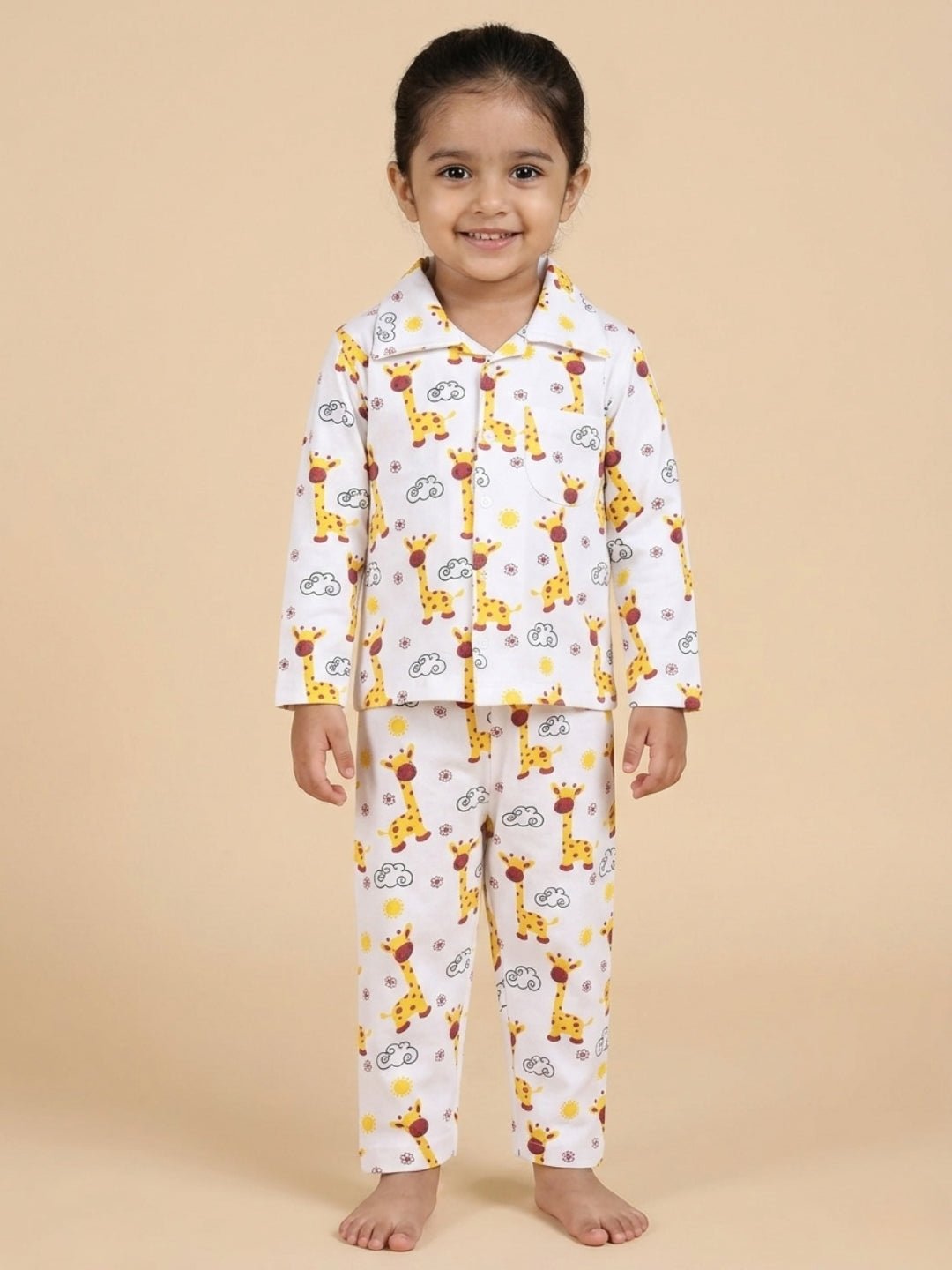 White Tall As A Giraffe Pajama Set For Kids