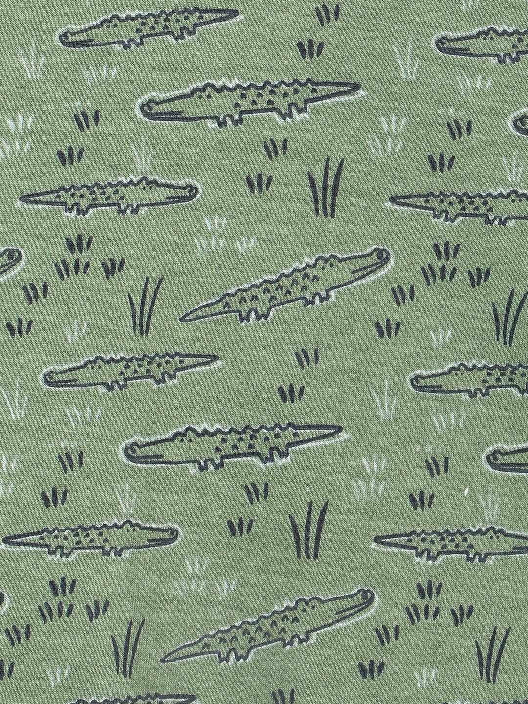 Green Alligator Printed Cotton Pajama Nightsuit Set For Kids