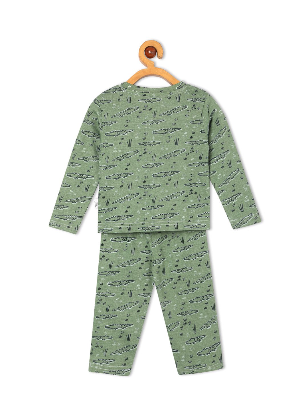 Green Alligator Printed Cotton Pajama Nightsuit Set For Kids