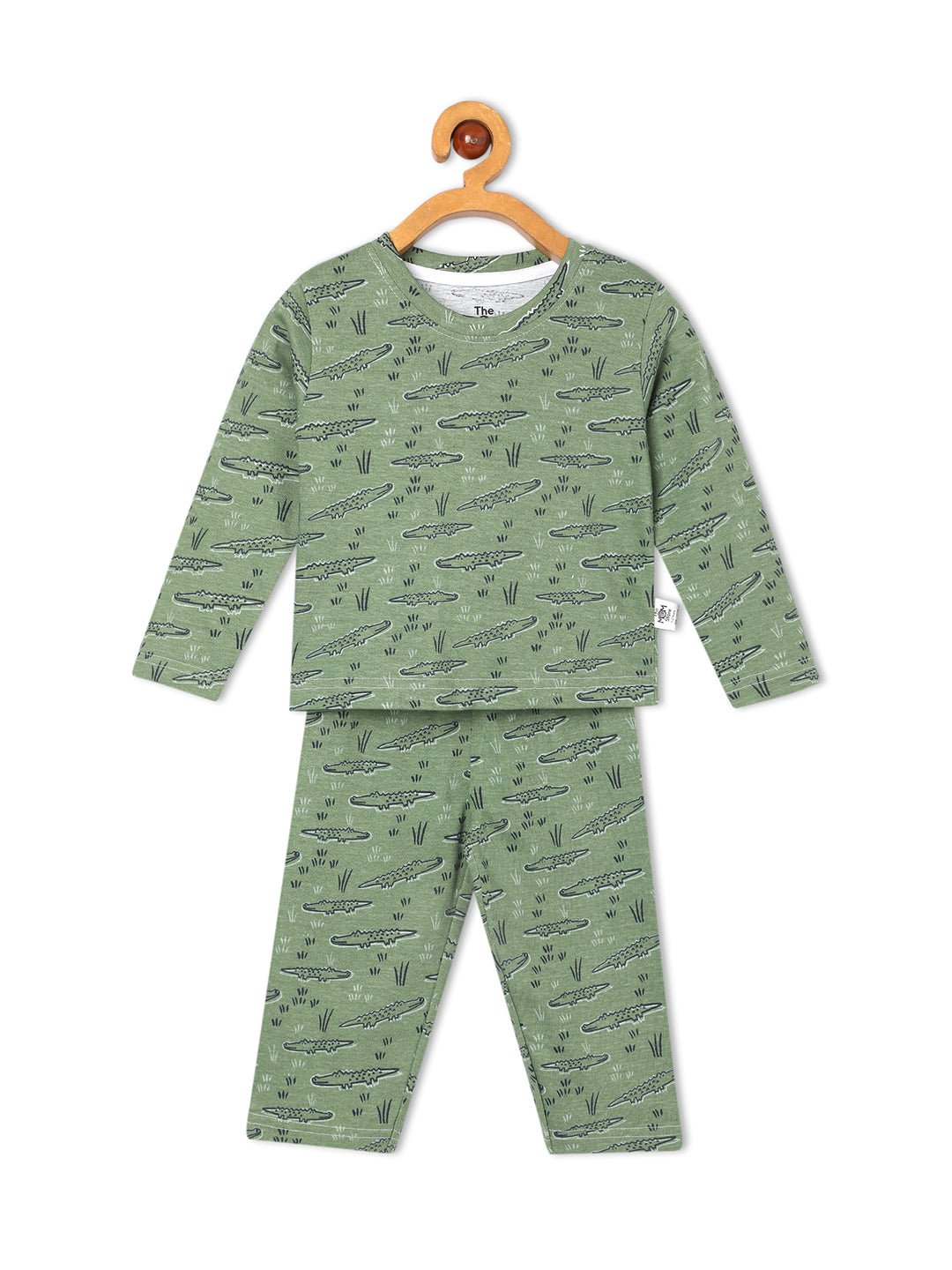  Green Alligator Printed Pajama Nightsuit Set For Kids