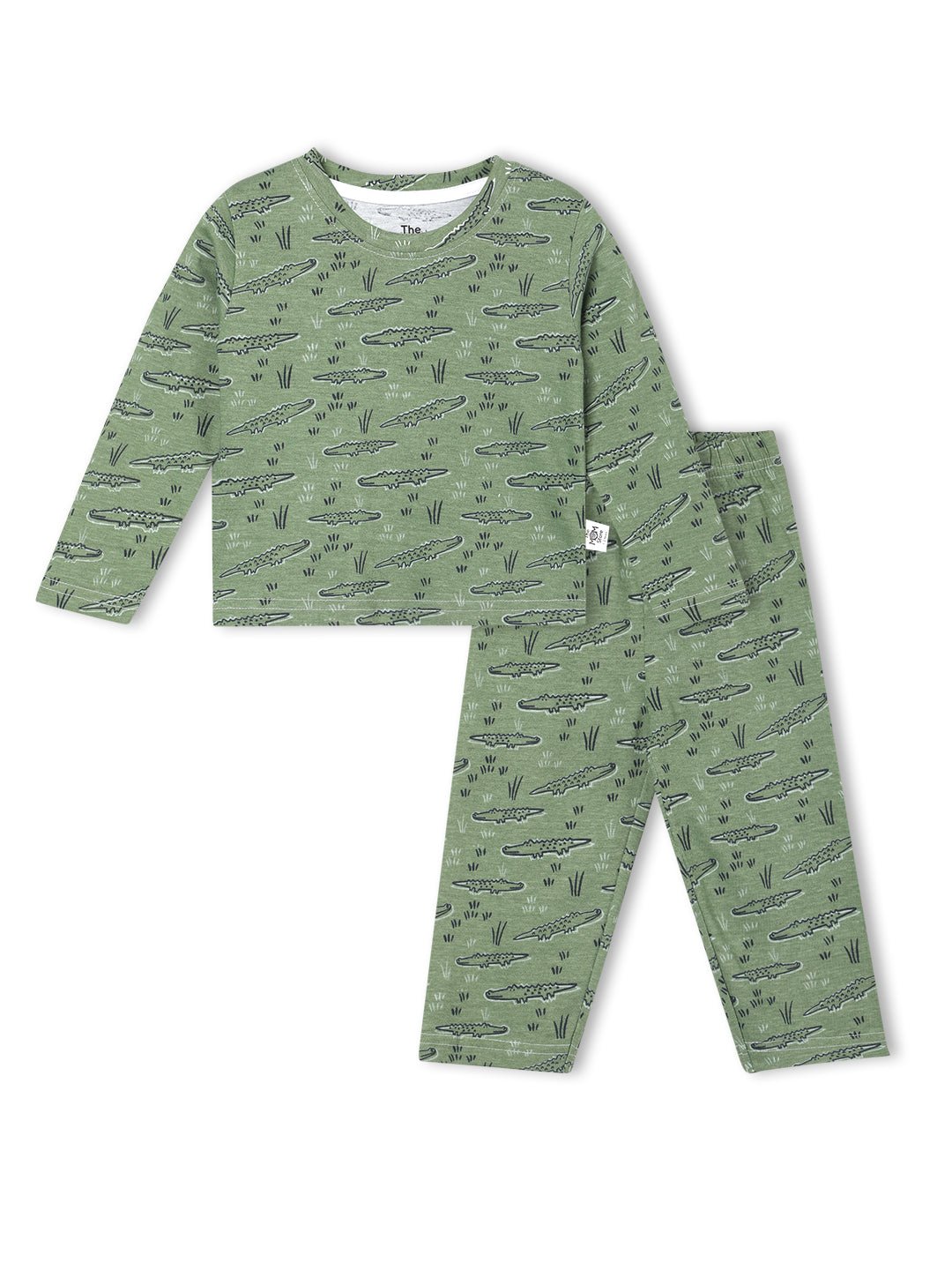 Green Alligator Printed Cotton Pajama Nightsuit Set For Kids
