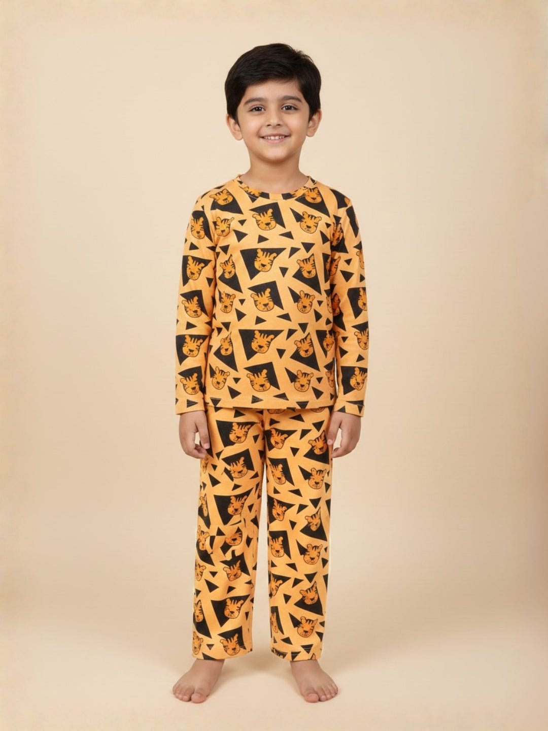 Orange Tiger Tales Printed Pajama Set For Kids