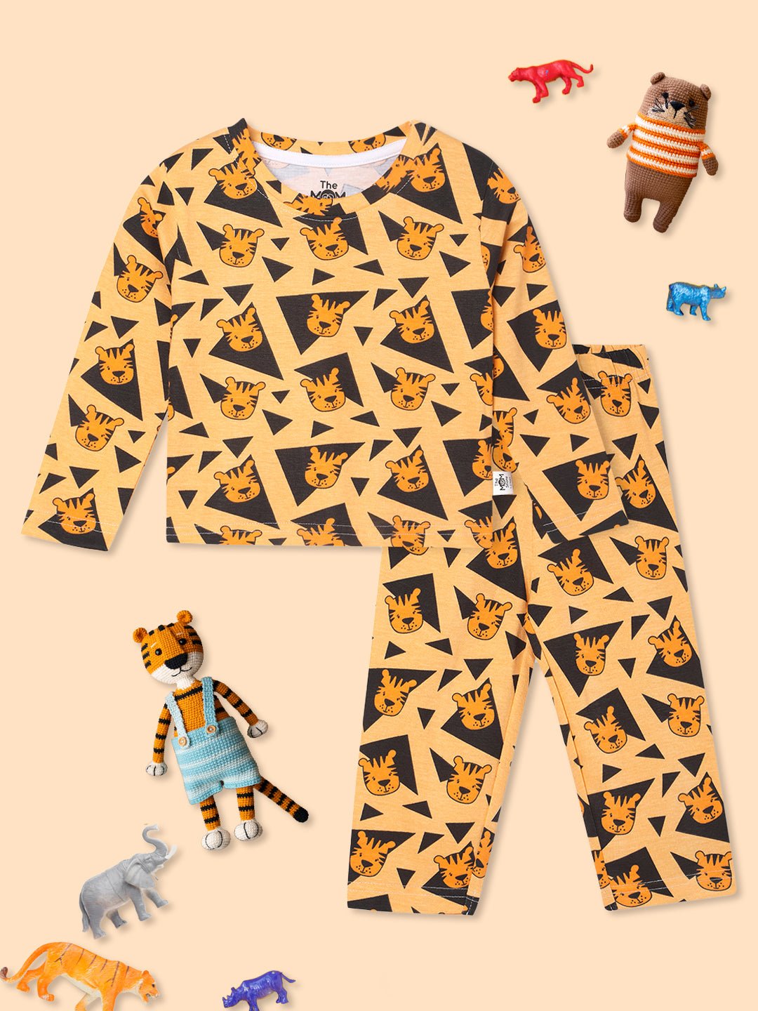 Orange Tiger Tales Printed Pajama Set For Kids