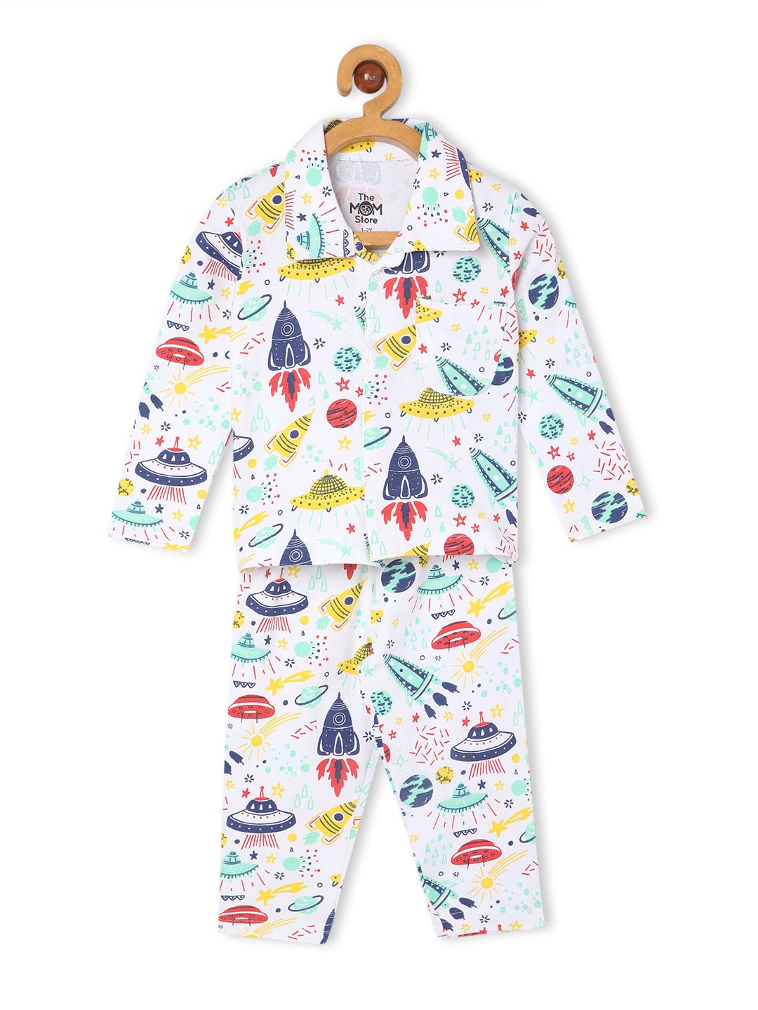 White Tour To The Space Pajama Nightsuit Set For Kids