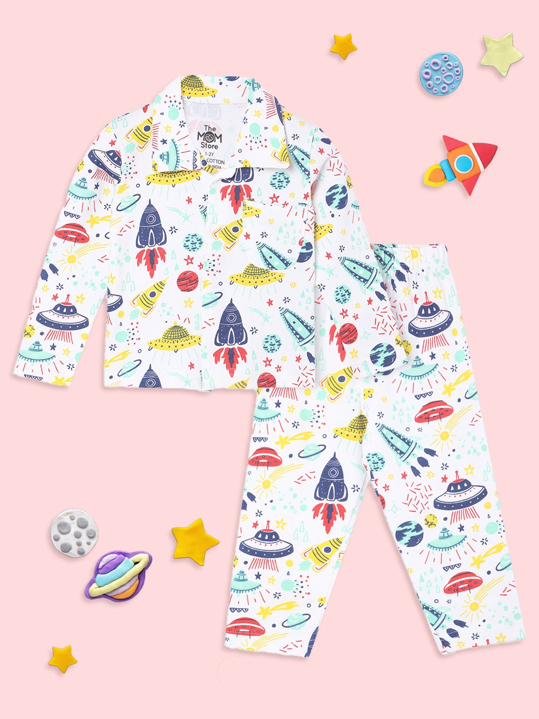 White Tour To The Space Pajama Nightsuit Set For Kids