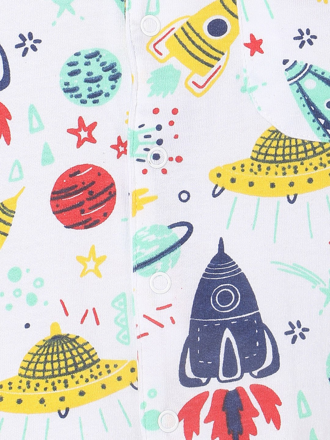 White Tour To The Space Pajama Nightsuit Set For Kids