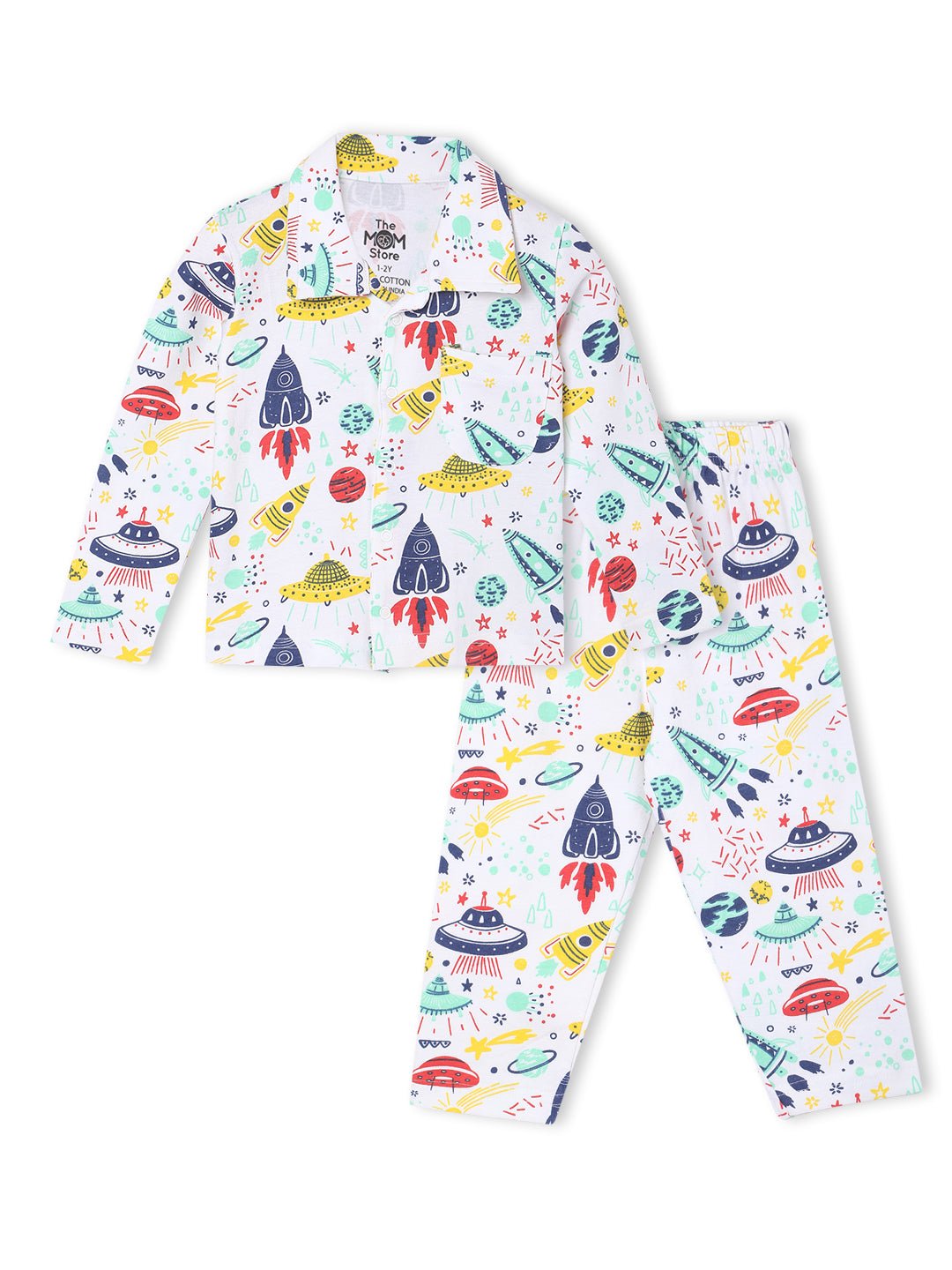 White Tour To The Space Pajama Nightsuit Set For Kids