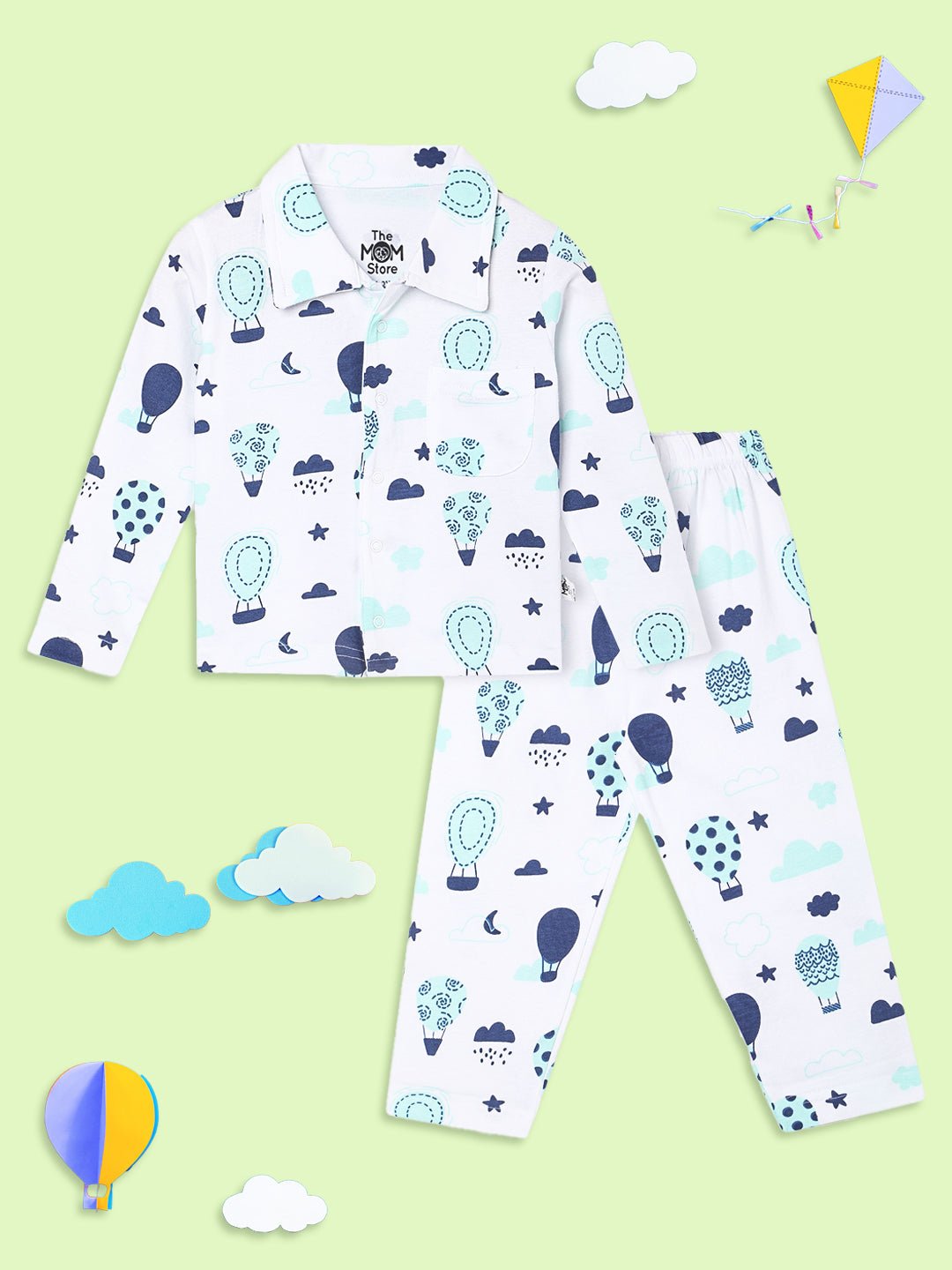 White Up In The Air Travel Pajama Set For Kids