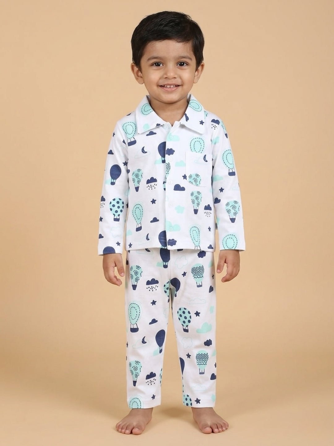 White Up In The Air Travel Pajama Set For Kids