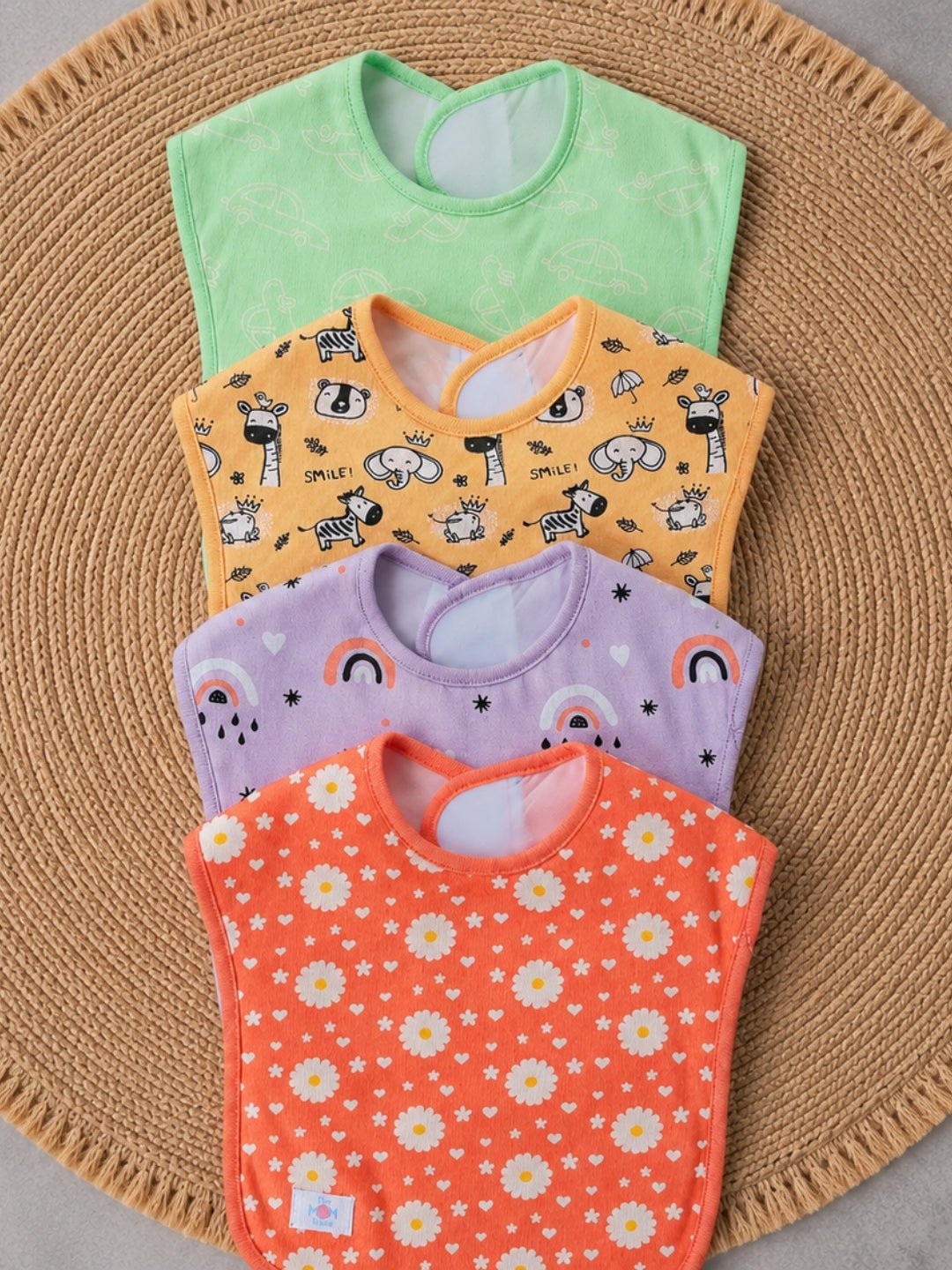 Combo Of 4 Vroom Vroom Rusty Jungle Cotton Baby Bib Set