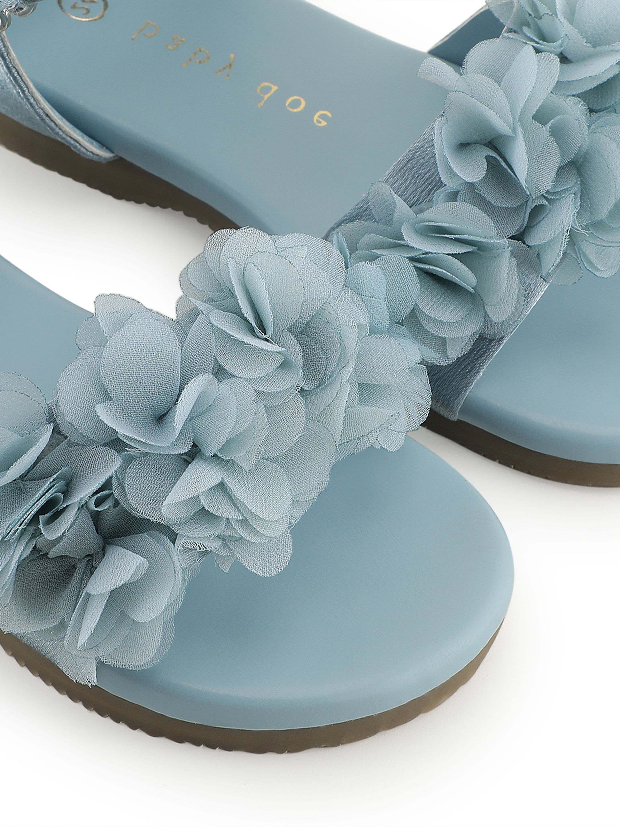 Baby Doe Blossom Blue Sandal With Handmade Flowers