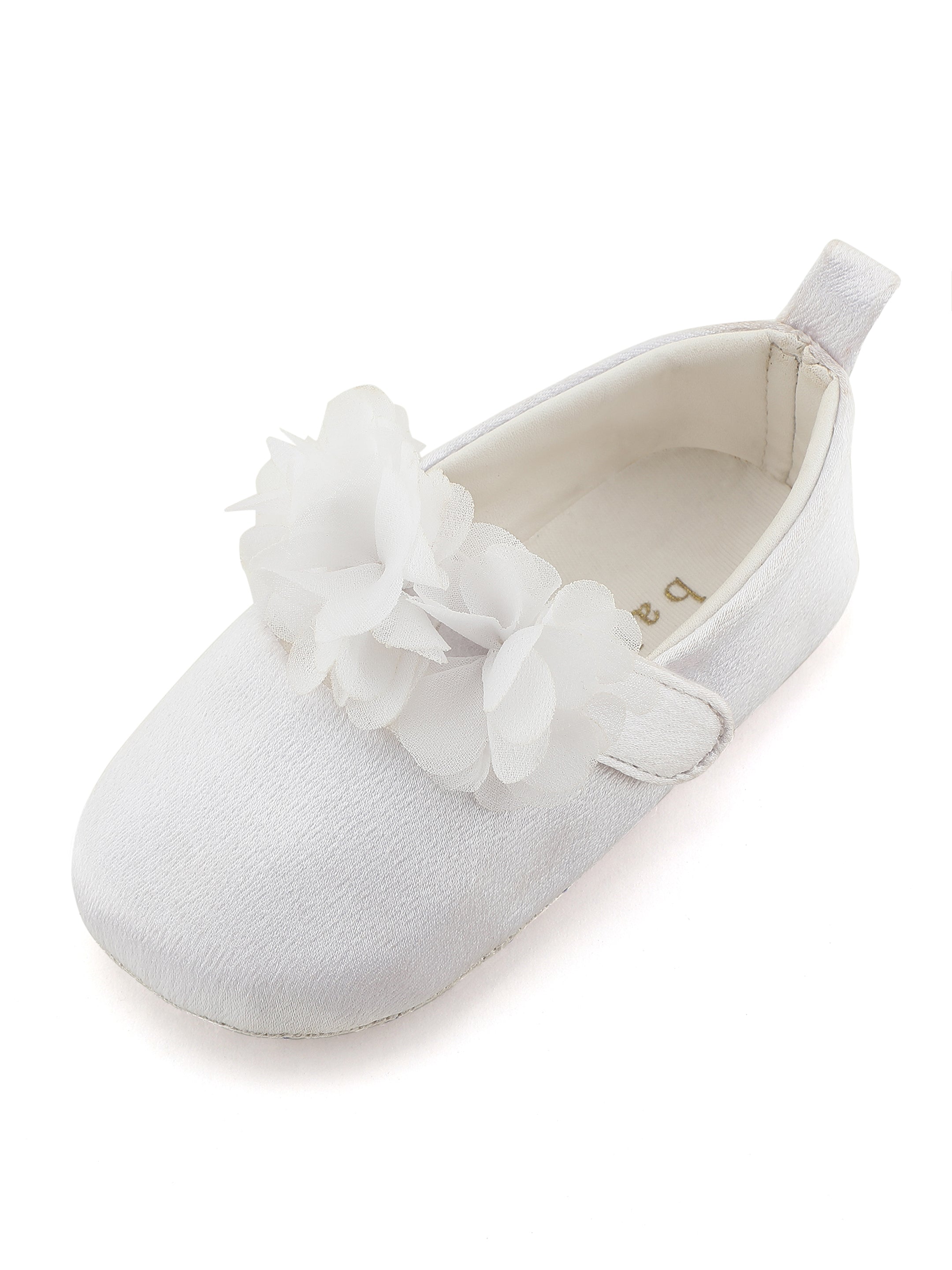 Baby Doe Blossom White Satin Flower Prewalker Ballerinas For Kids