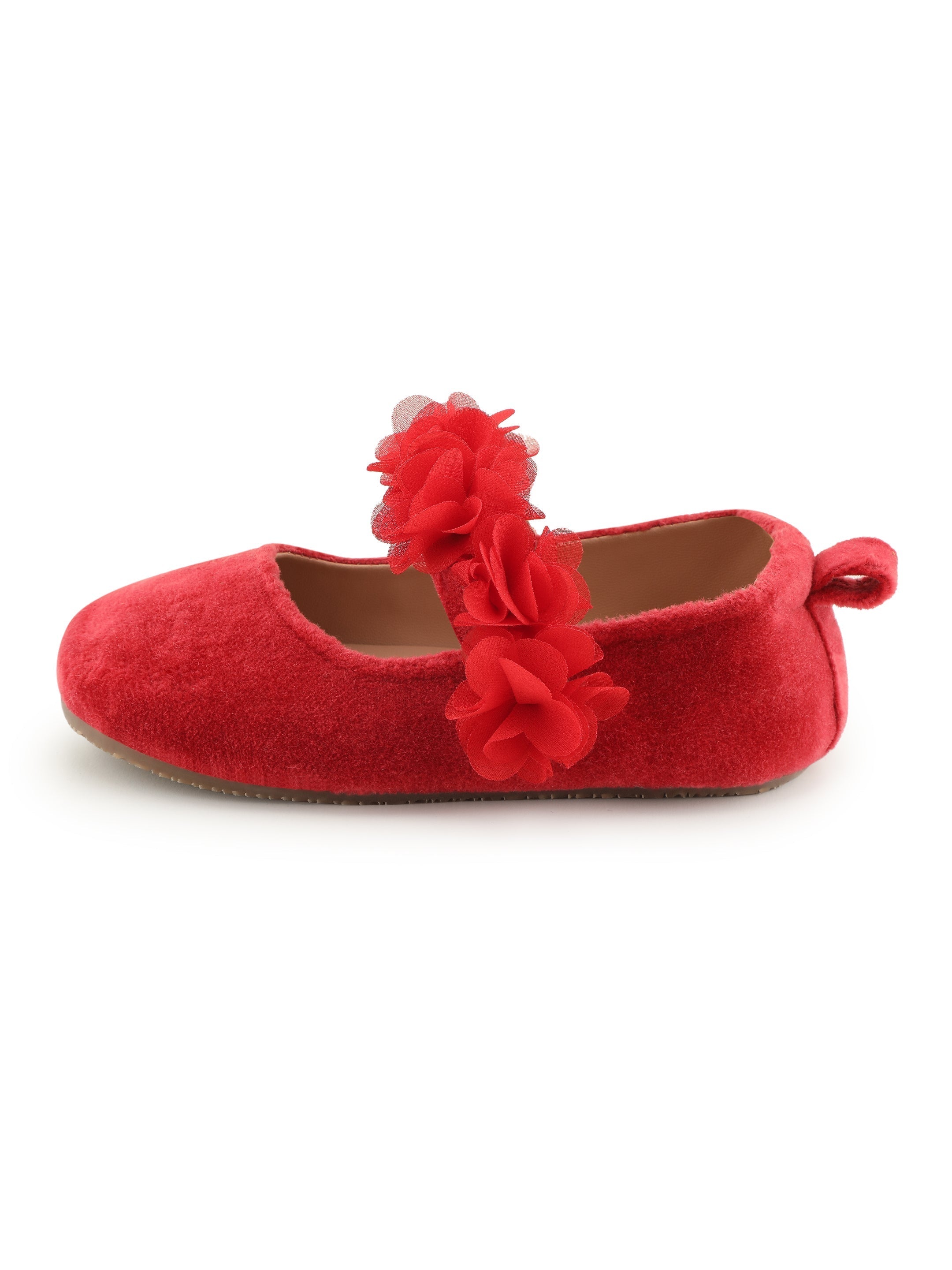 Baby Doe Red Blossom Velvet Ballerina Shoes For Girls