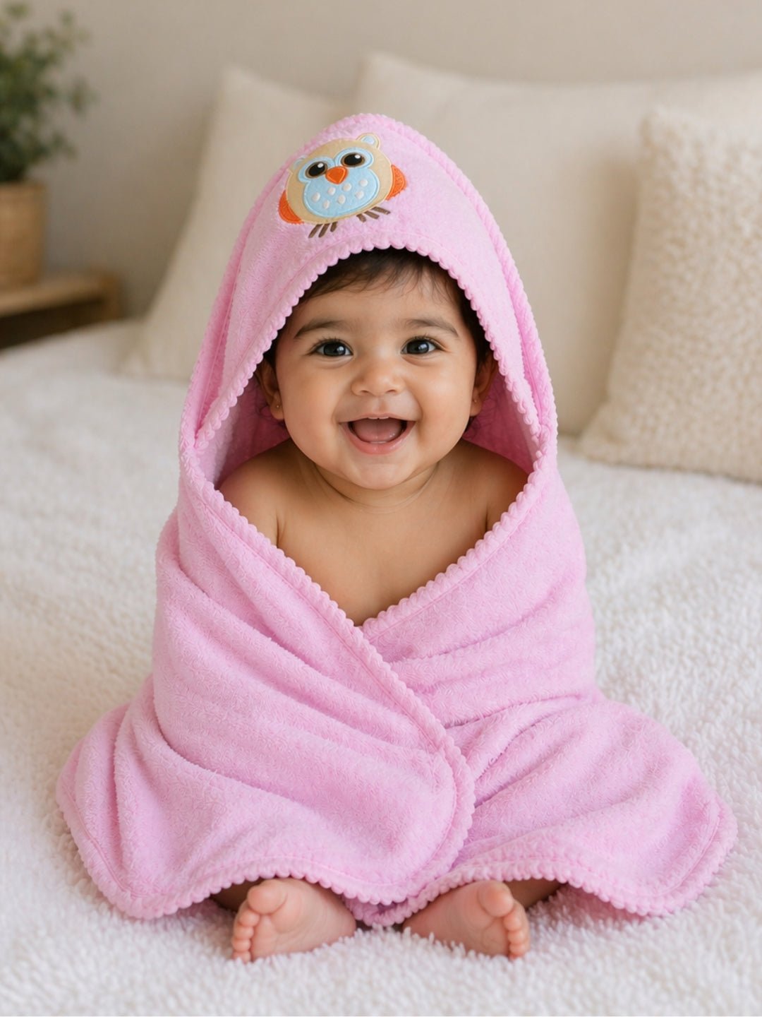 Purple Little Wise Owl Hooded Towel Blanket For Kids