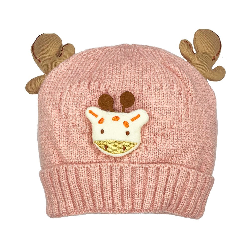 Mini Soul Pink Antlers Knitted Winter Cap For Babies