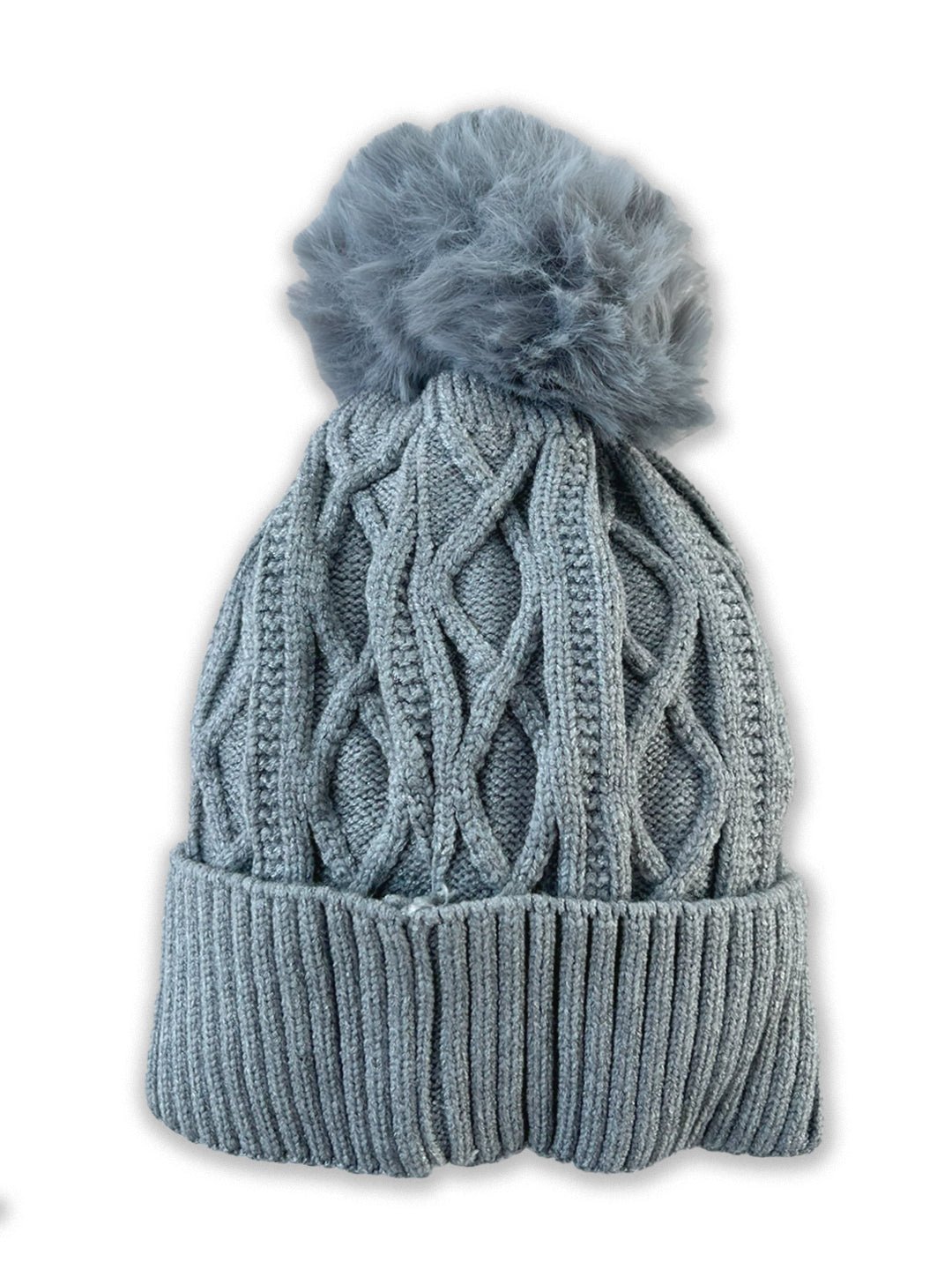 Mini Soul Grey Knitted Faux Fur Pom Pom Baby Cap
