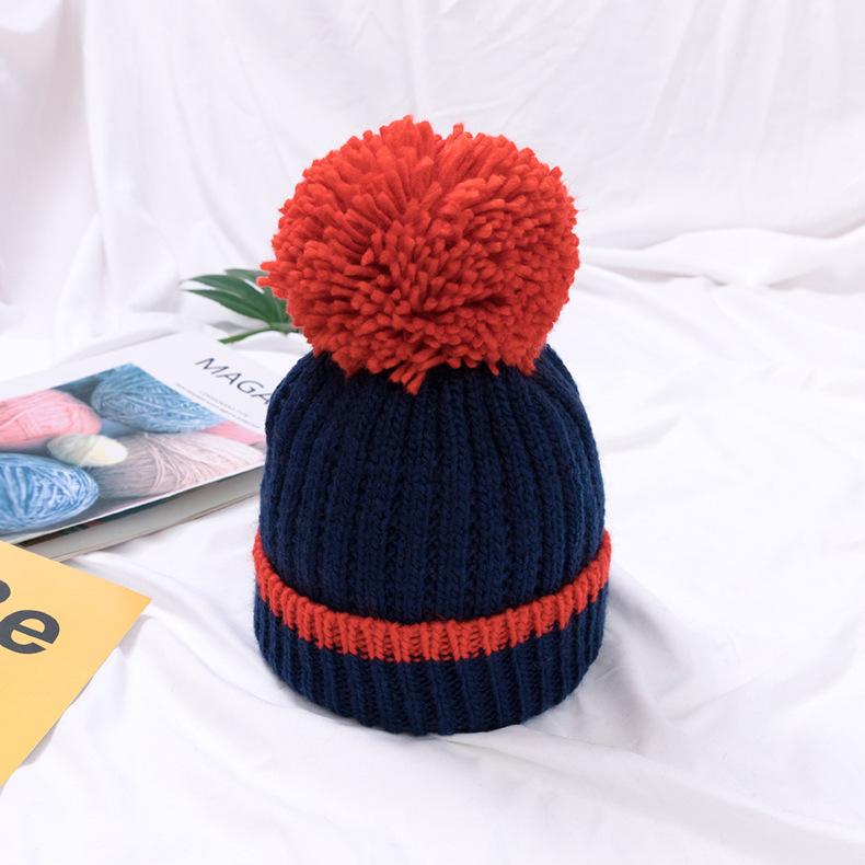  Blue Baby Knitted Cap With Faux Fur