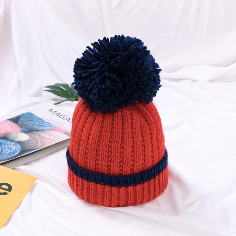  Red Baby Knitted Cap With Faux Fur