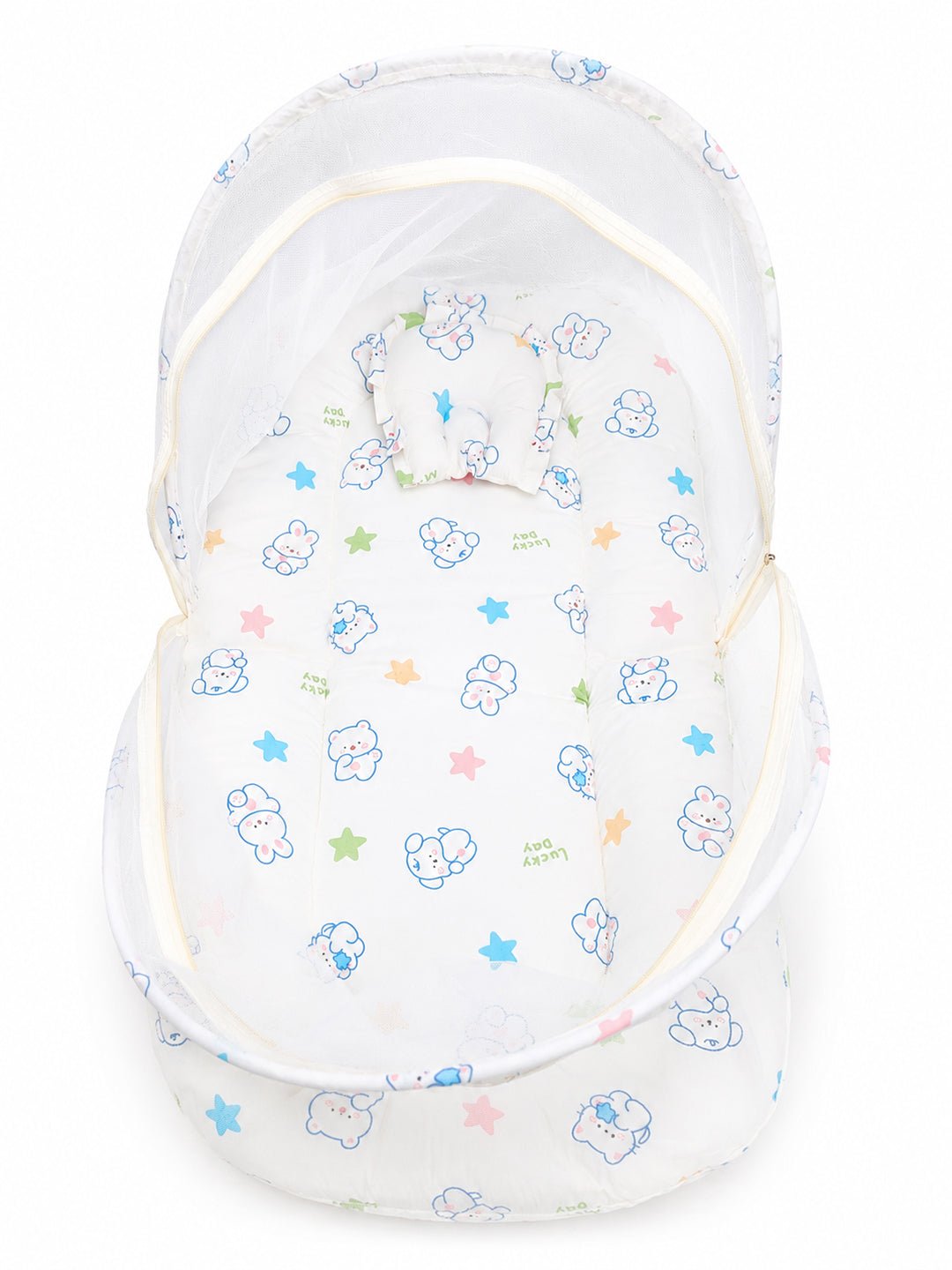 Off-White Cloud-Cover Portable Mosquito Net Bed For Kids