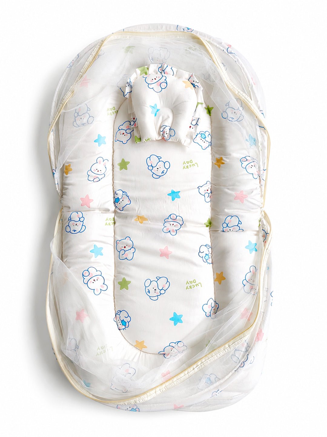 Off-White Cloud-Cover Portable Mosquito Net Bed For Kids