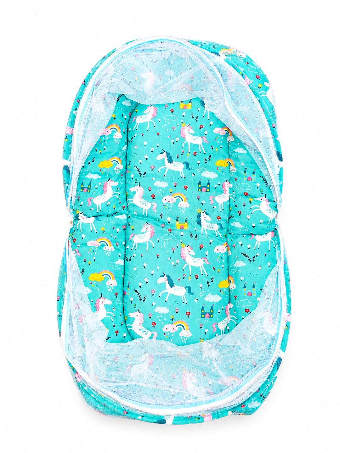 Unicorn Utopia Portable Baby Mosquito Net Bed In Aqua