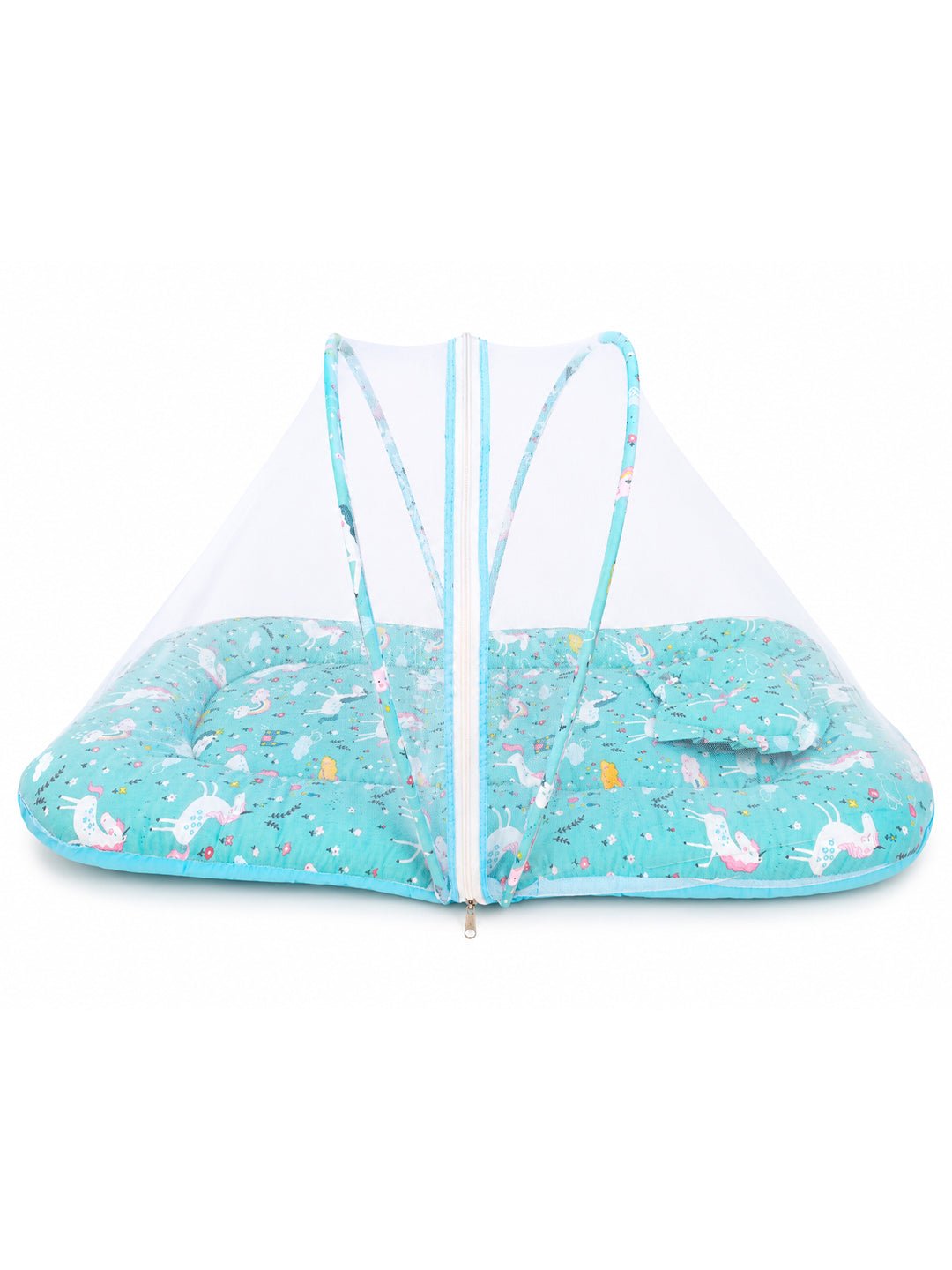 Unicorn Utopia Portable Baby Mosquito Net Bed In Aqua