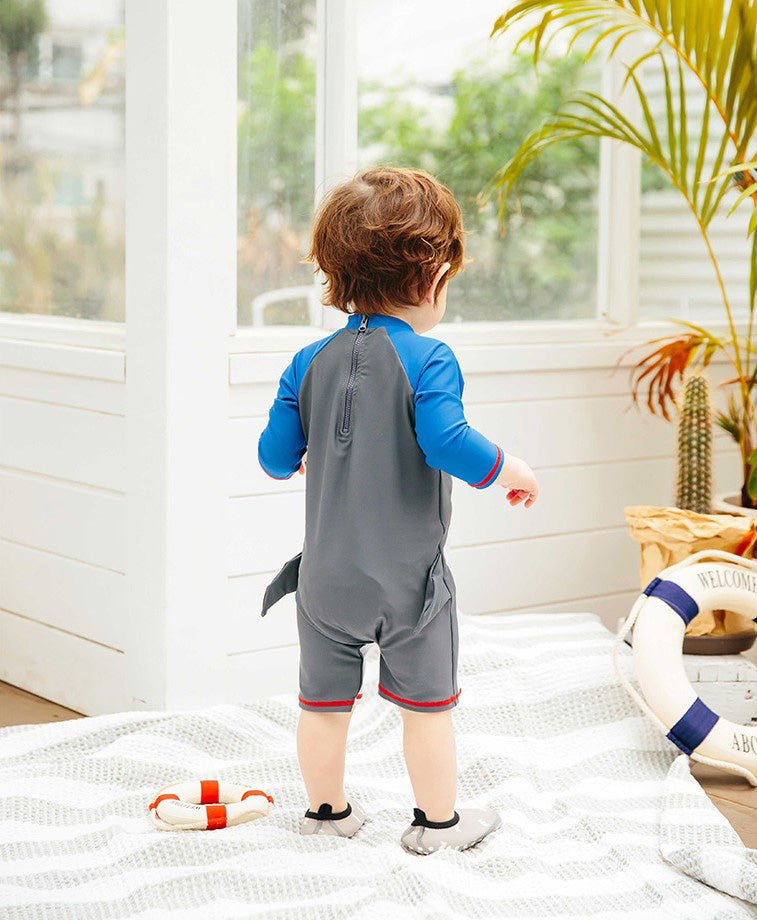 Baby Shark Blue Raglan Sleeve Boys Swimsuit Bodysuit