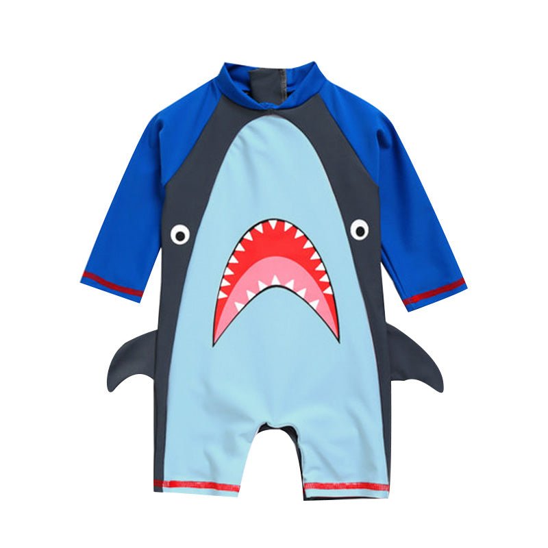 Baby Shark Blue Raglan Sleeve Boys Swimsuit Bodysuit