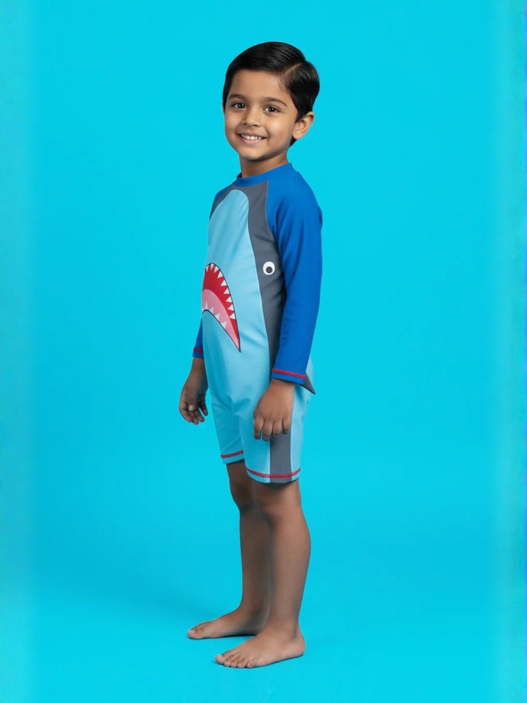 Baby Shark Blue Raglan Sleeve Boys Swimsuit Bodysuit