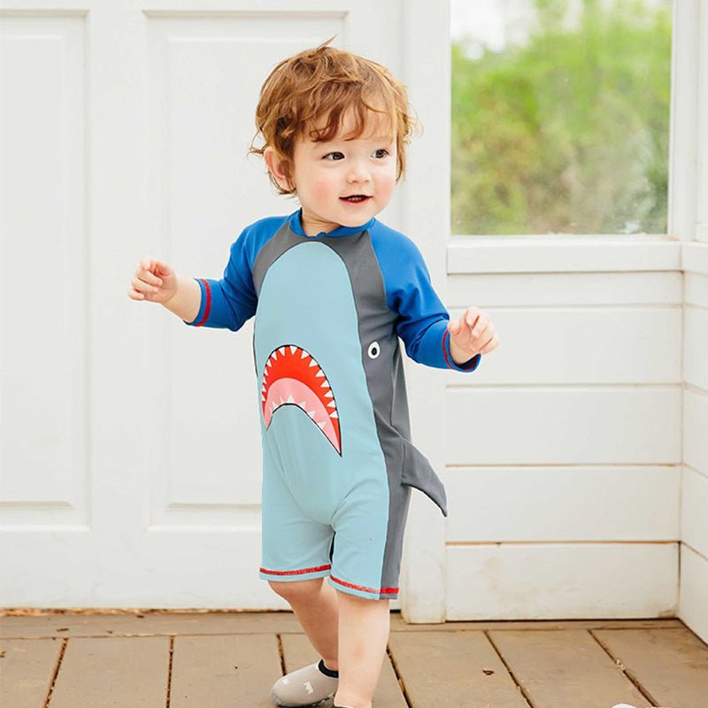 Baby Shark Blue Raglan Sleeve Boys Swimsuit Bodysuit