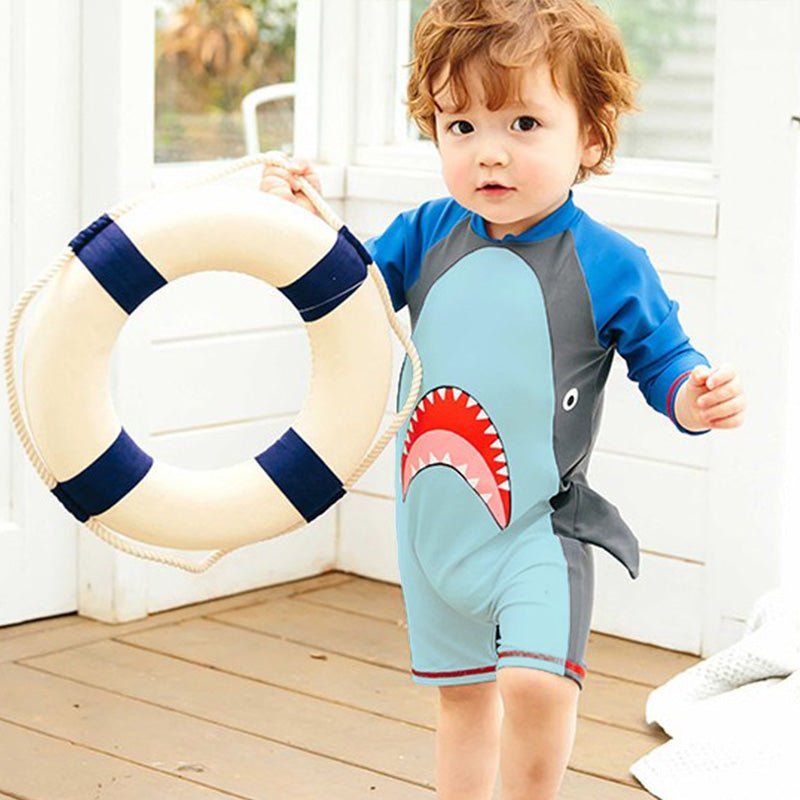 Baby Shark Blue Raglan Sleeve Boys Swimsuit Bodysuit