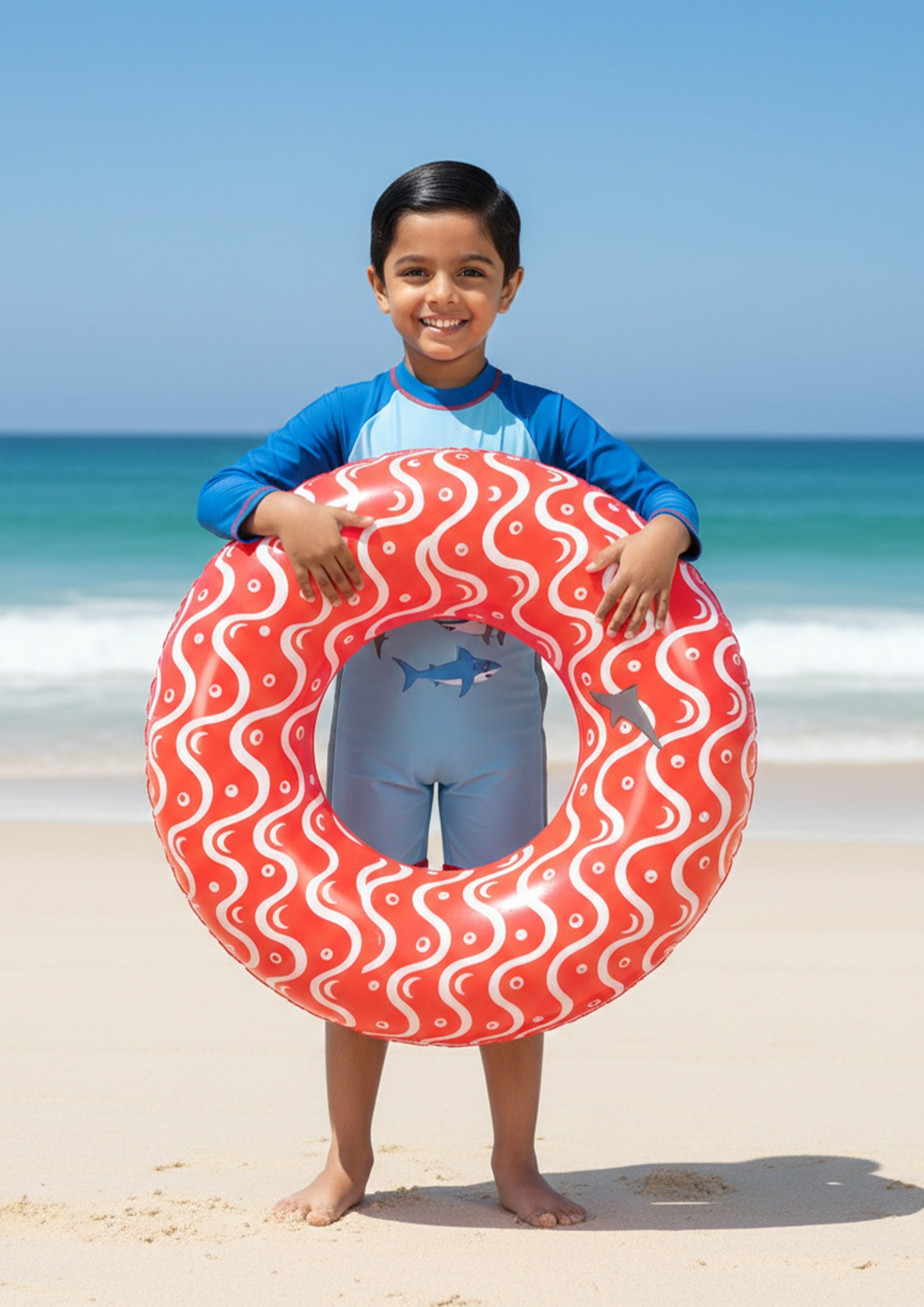 Baby Shark Blue Raglan Sleeve Boys Swimsuit Bodysuit