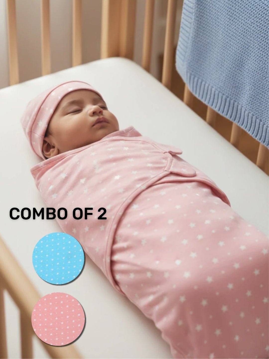 Blue and Pink Star 2 PC Kids Cotton Baby Swaddle Set