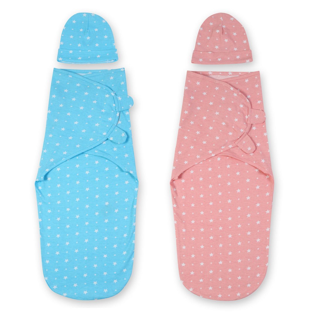 Blue and Pink Star 2 PC Kids Cotton Baby Swaddle Set