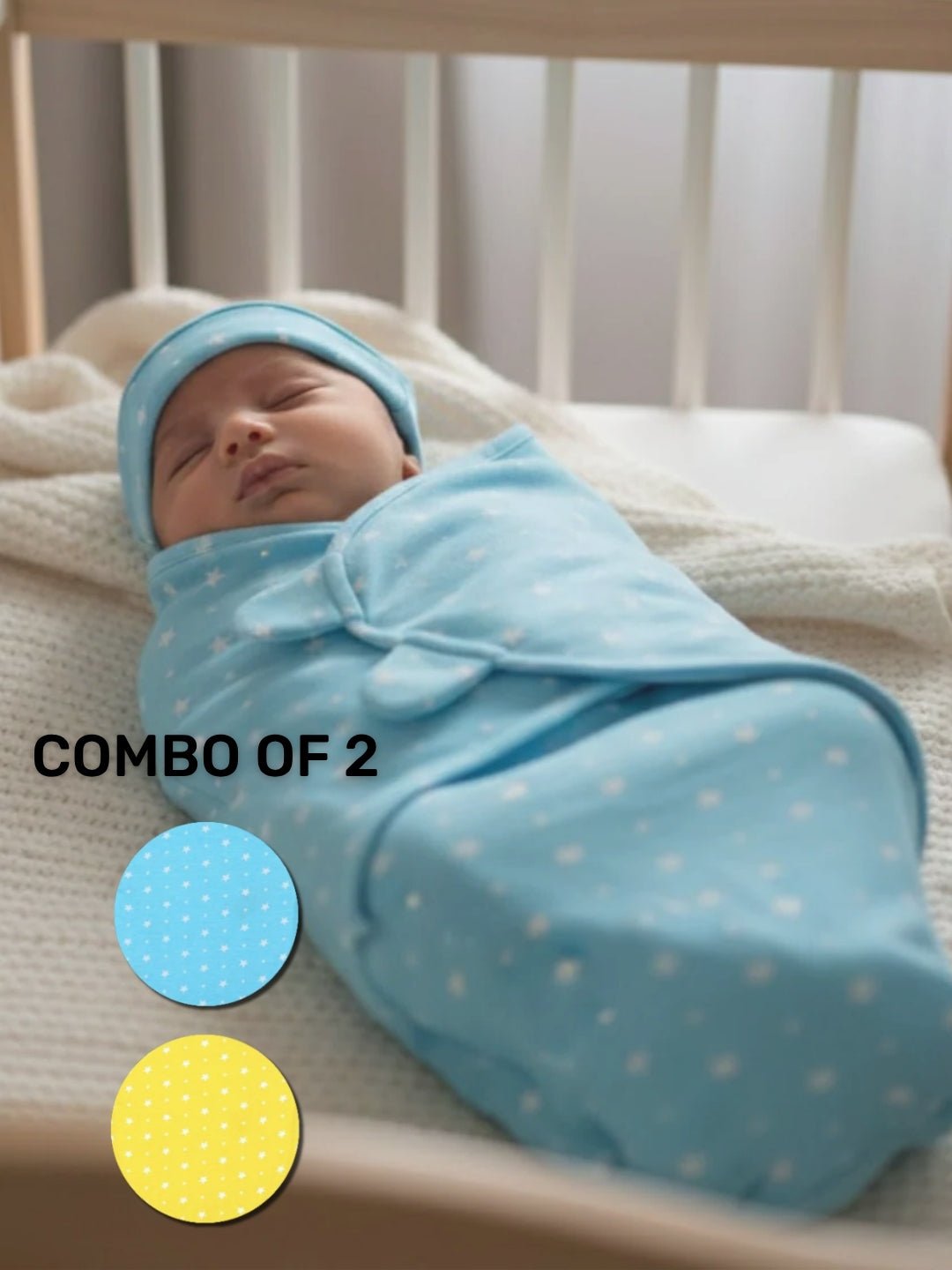 Blue and Yellow Star 2 PC Kids Cotton Baby Swaddle Set