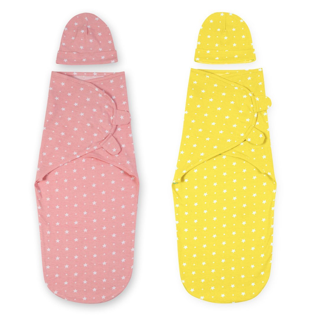 Yellow and Pink Star 2 PC Kids Cotton Baby Swaddle Set