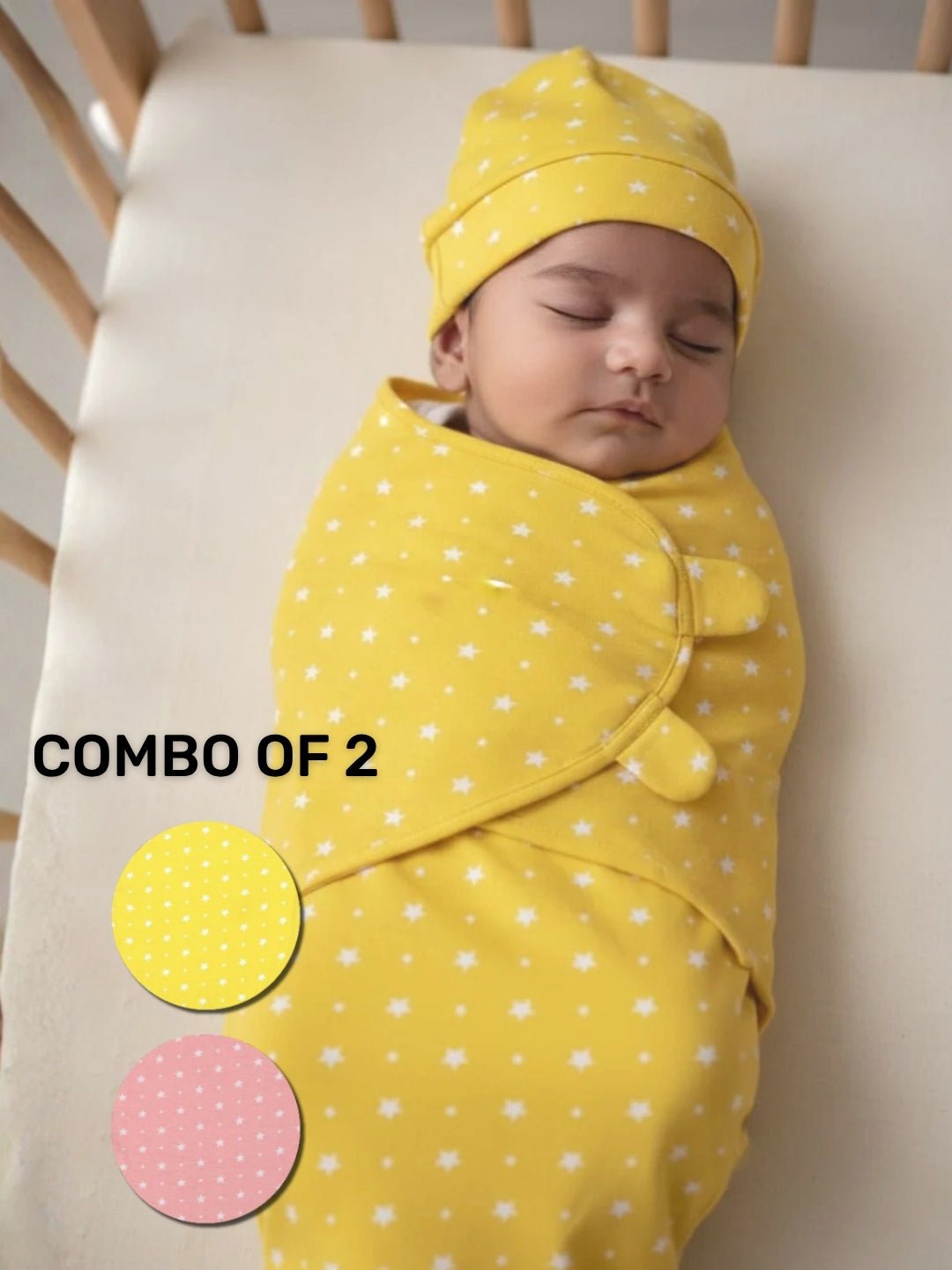 Yellow and Pink Star 2 PC Kids Cotton Baby Swaddle Set